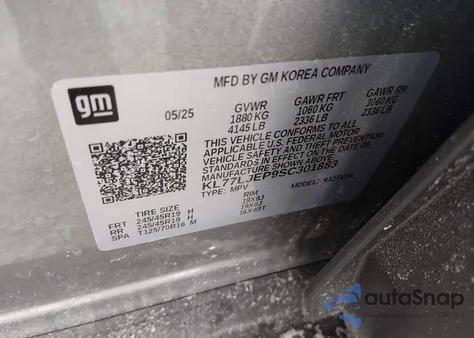 2025 Chevrolet Trax Fwd 2Rs z USA, uszkodzony, nr VIN KL77LJEP9SC301883